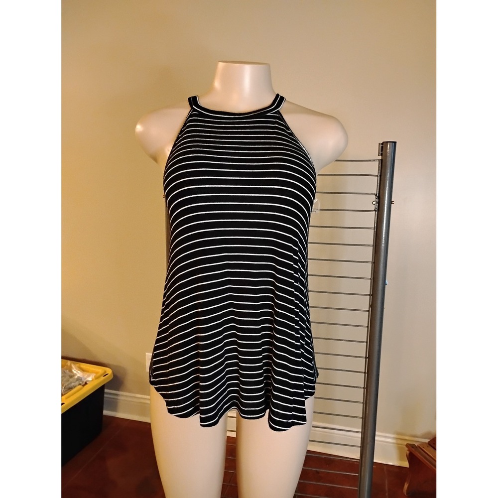SO Authentic American Heritage Striped Halter Tank Top Black White Medium